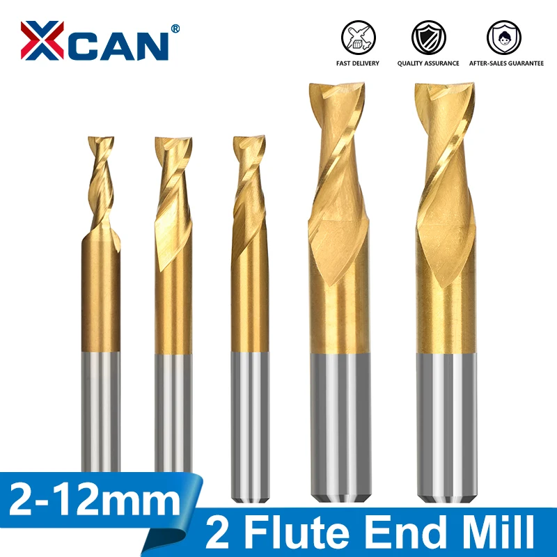 

XCAN HSS End Mill TiN Coated Straight Shank CNC Router Bit HSS M2 2 Flute Milling Cutter for Wood Aluminum Steel 2-12mm