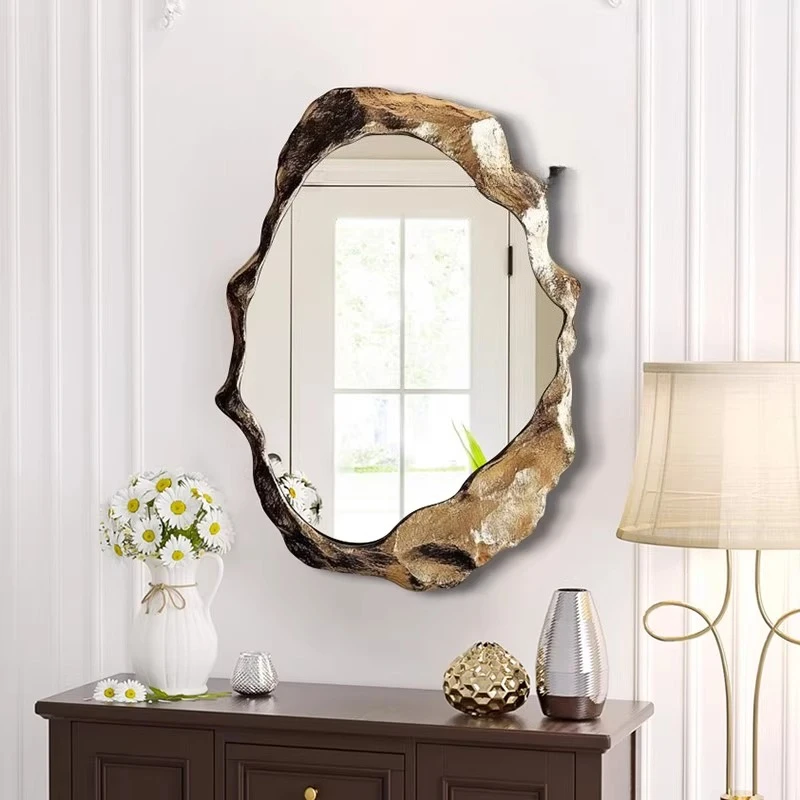 مرآة مدفأة أمريكية قديمة، إبداع فني، مرآة حمام غير منتظمة على شكل خاص لتزيين مرآة مكياج الحمام