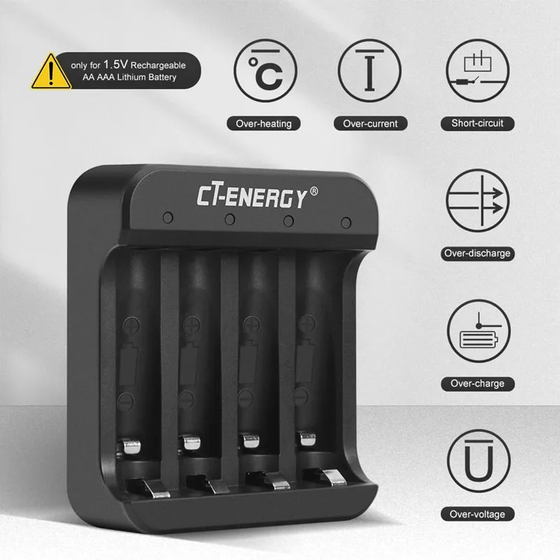 Rechargeable AA Lithium Battery Charger Fast Charger for 1.5V Rechargeable Double AA or Triple AAA Lithium Batteries