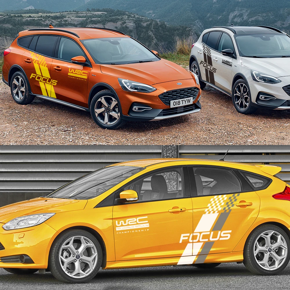 車両両側ボディステッカー スタイリッシュなオートレーシングスポーツスタイリングビニールフィルムデカール フォードフォーカス2 3 MK2 MK3 車チューニングアクセサリー用