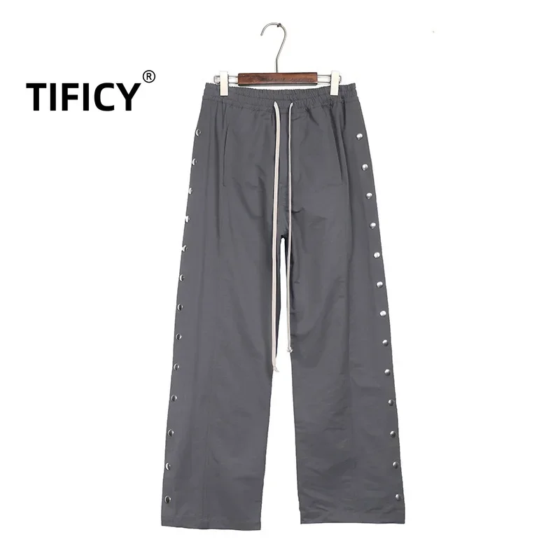 High Street Men's Casual Pants Grey Dark RO Straight Leg Wide Leg Casual Loose High Street Pants Streetwear