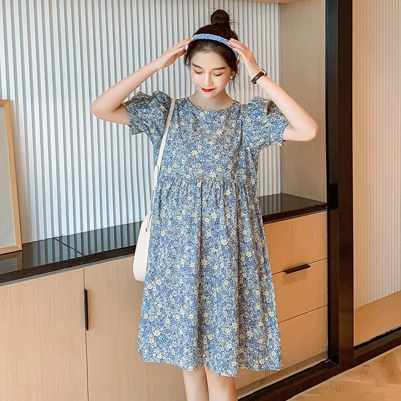 Summer New Korean-style Maternity Small Floral dress Loose Age-reducing Short-sleeved Summer Skirt Dress