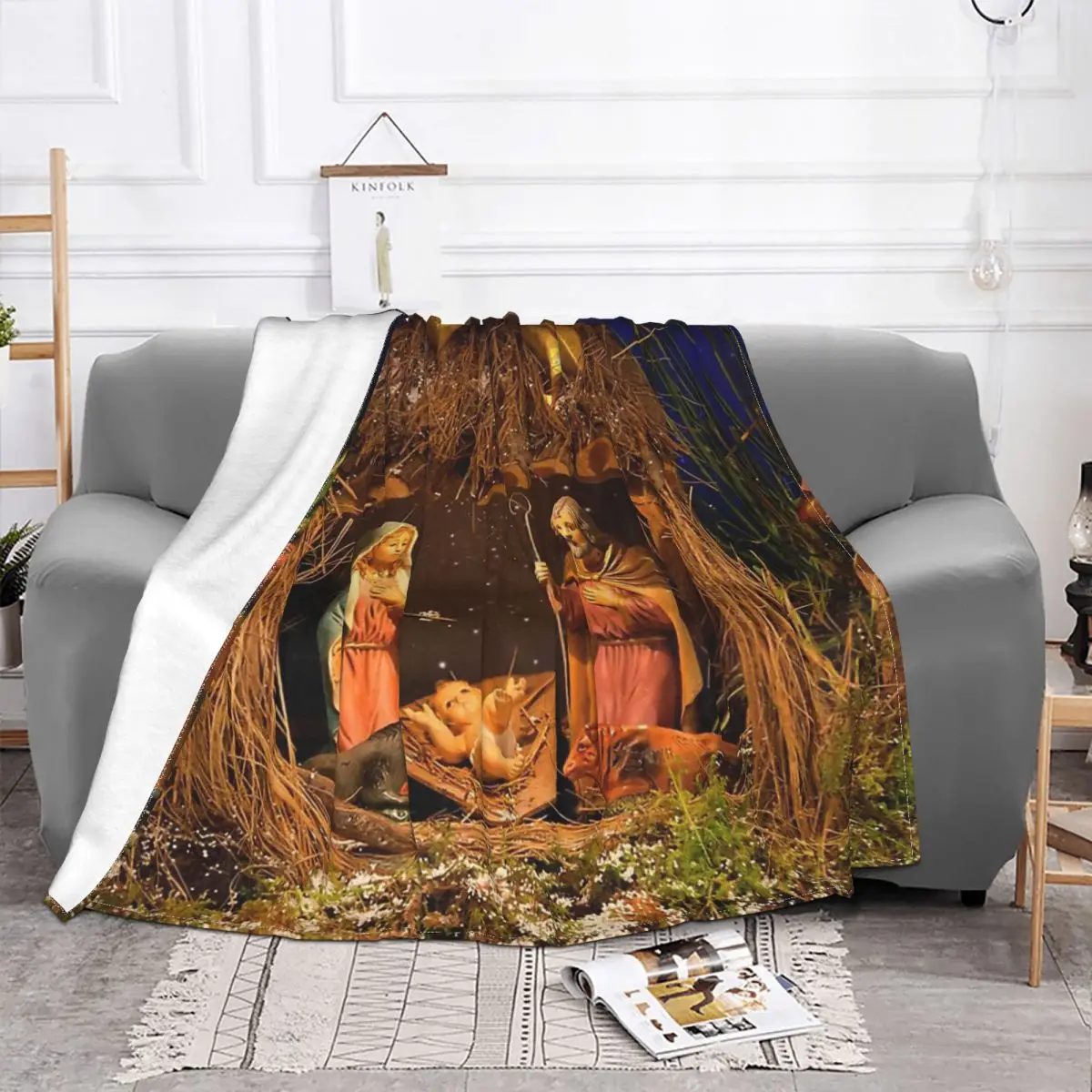 Jesus Christ Nativity Blanket Flannel Autumn/Winter Nativity Scene Multifunction Thin Throw Blankets For Car Travel Bedspread