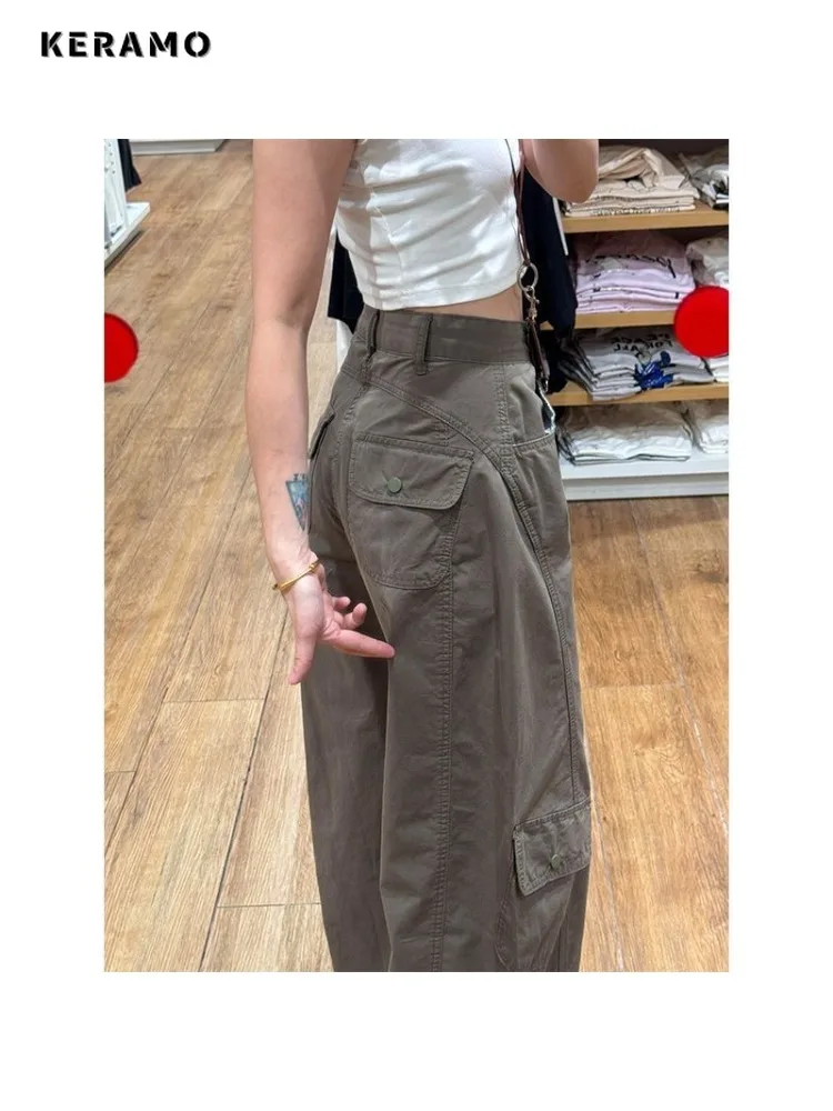 

Винтажные однотонные джинсовые брюки с высокой талией в стиле ретро, повседневные минималистичные мешковатые брюки Y2K 2000-х годов, потертые потертые джинсы в стиле гранж