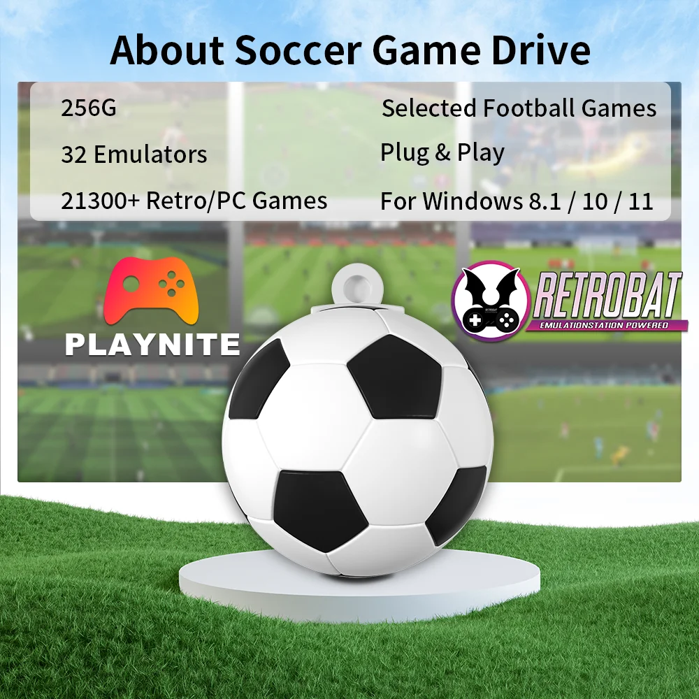 Soccer Game Drive With 21300+ Retro/PC Games 256G USB Game Stick For PS3/PS2/PSP/WIIU/NES/SNES/N64/MAME For Windows PC&Handheld