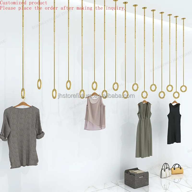 

Custom.Custom .Custom.Boutique Gold Clothing Store Ceiling Hook for Hanging Wall Rack Hidden Screw Cover Display Rack with Adjus