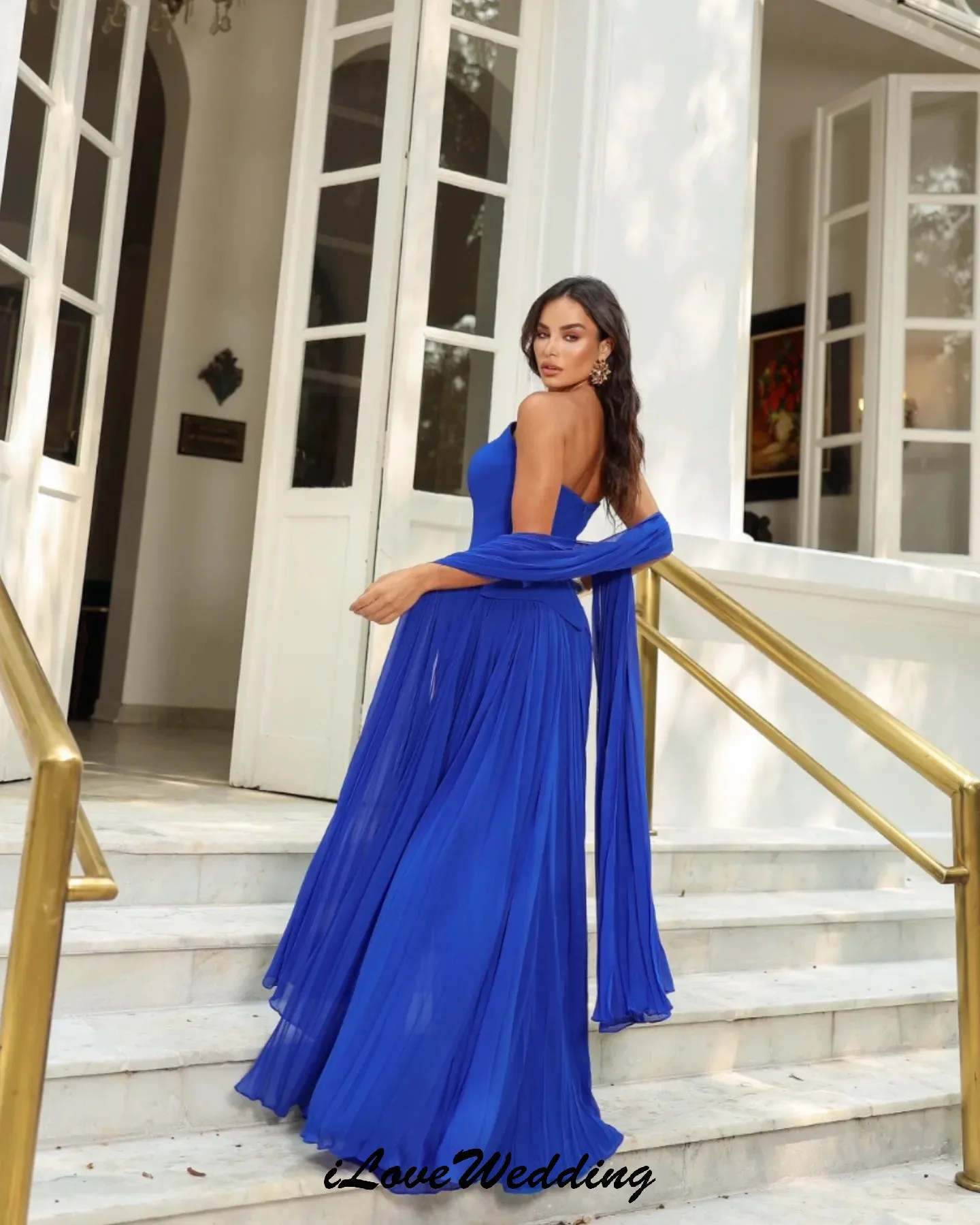 

Strapless Chiffon Klein Prom Dresses 20225 Ribbons Elegant Wedding Party Dress For Woman Ruched Evening Dresses Gala Customized