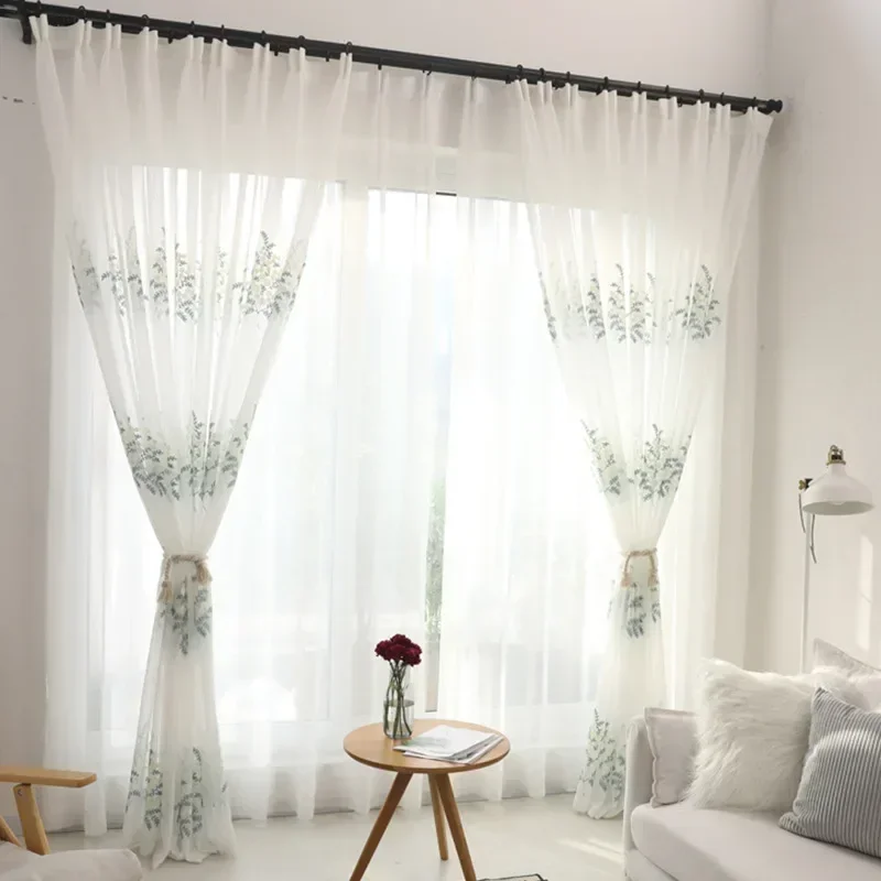 

Custom Size Bedroom Living Room Small Fresh Cotton Material Window Screen Embroidery Window Screen Fabrics White Tulle Lace