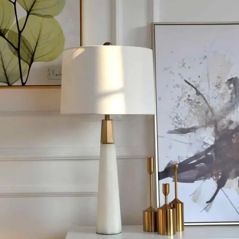 Modern Marble Bedside Lamp Chinese Style Night Light for Bedroom Living Room Decor Eye Care Reading Desk Table Lighting