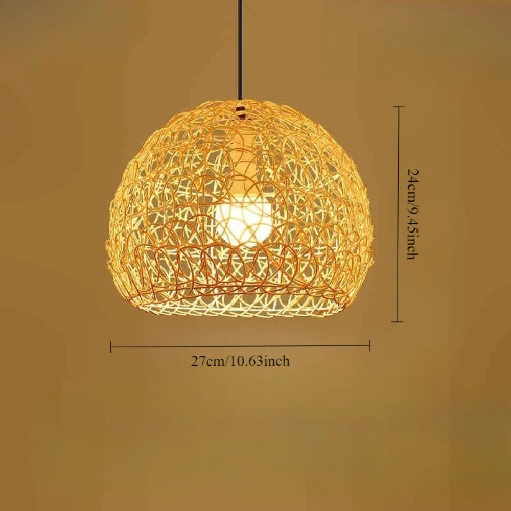 

25cm Hand-woven Retro Rattan Chandelier Light Hollow Out Fish Scale Pendant Light Hanging Lamp for Bedroom Restaurant Balcony