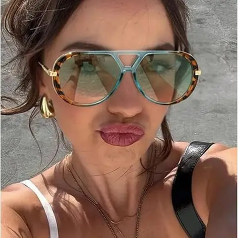 Oversized Pilot Sunglasses for Women Men Trendy,Large Big Double beam Designer Fashion Vintage Shades Retro Sun Glasses