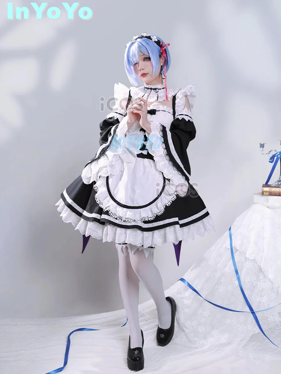 InYoYo Rem Cosplay Costume Anime Re Life in a Different World From Cos Women Lolita Maid Dress Uniform Halloween Party Outfit