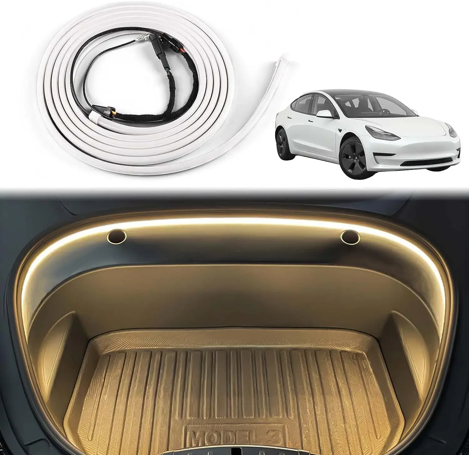 

Universal for Tesla Model 3 Y 2021-2023 12V Front Trunk Frunk LED Ambient Surround Light Flexible Silicone Strip Decorative Lamp