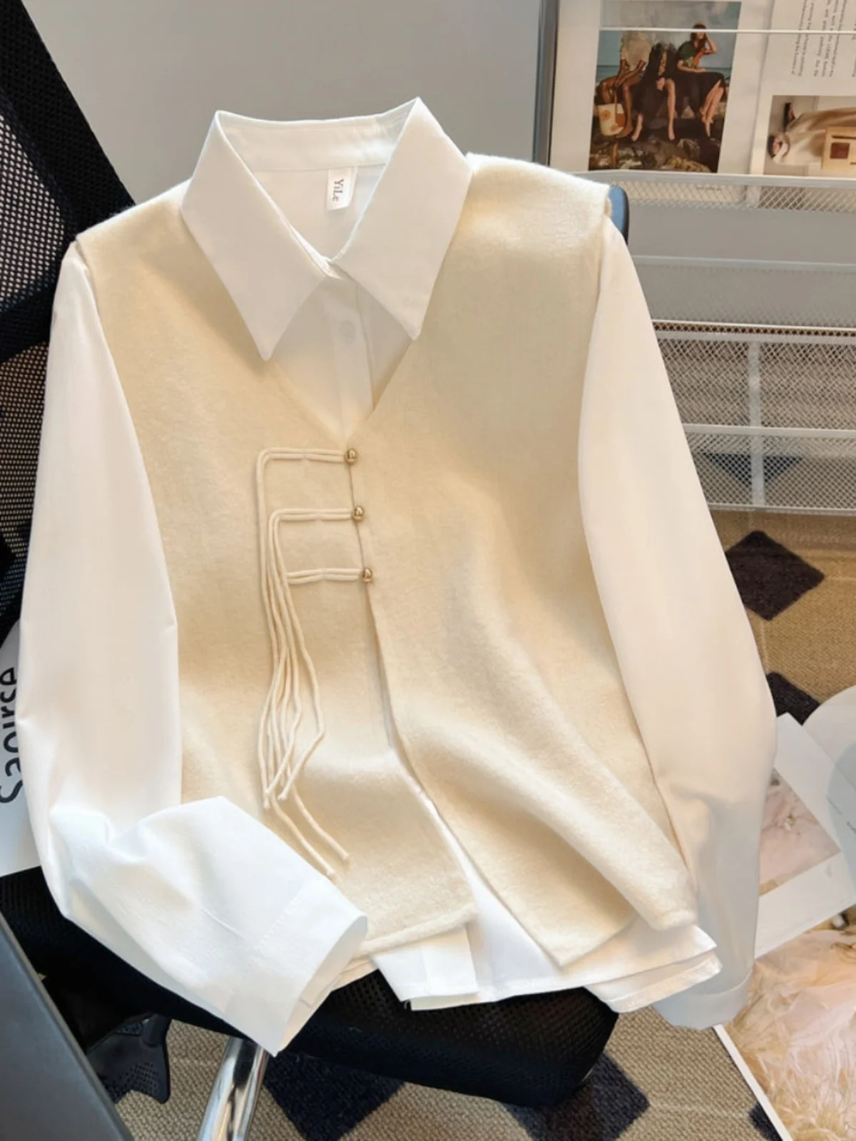 

Extra Large 300 Pounds Chinese Style Vest Long Sleeve Shirt Two-Piece Set Men's Spring Autumn High-End Feeling Top