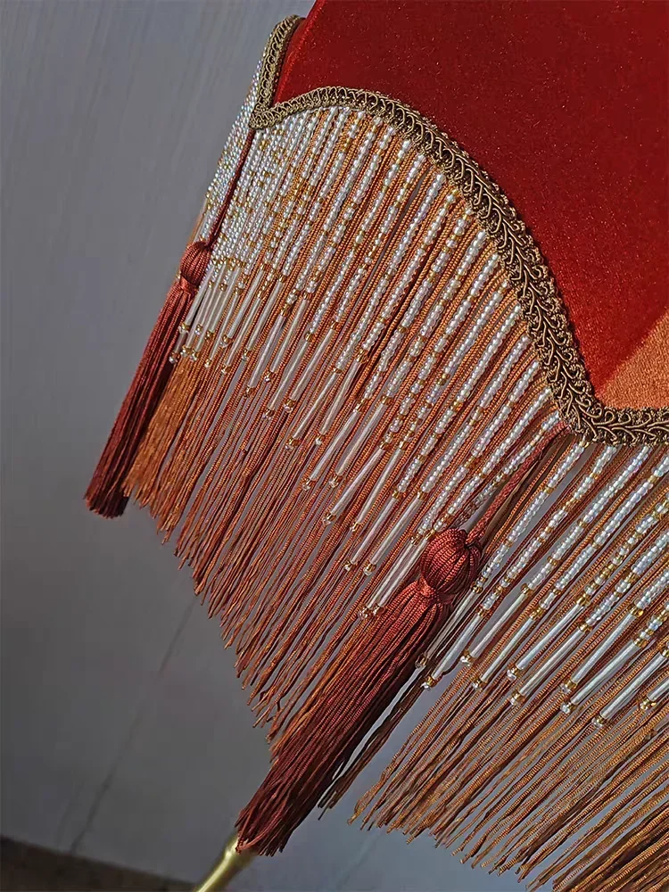 Floor Lamp Large Lampshade Caramel Velvet Bead Chain Fringe Hanging Fringe Fabric Lighting Accessories light cover