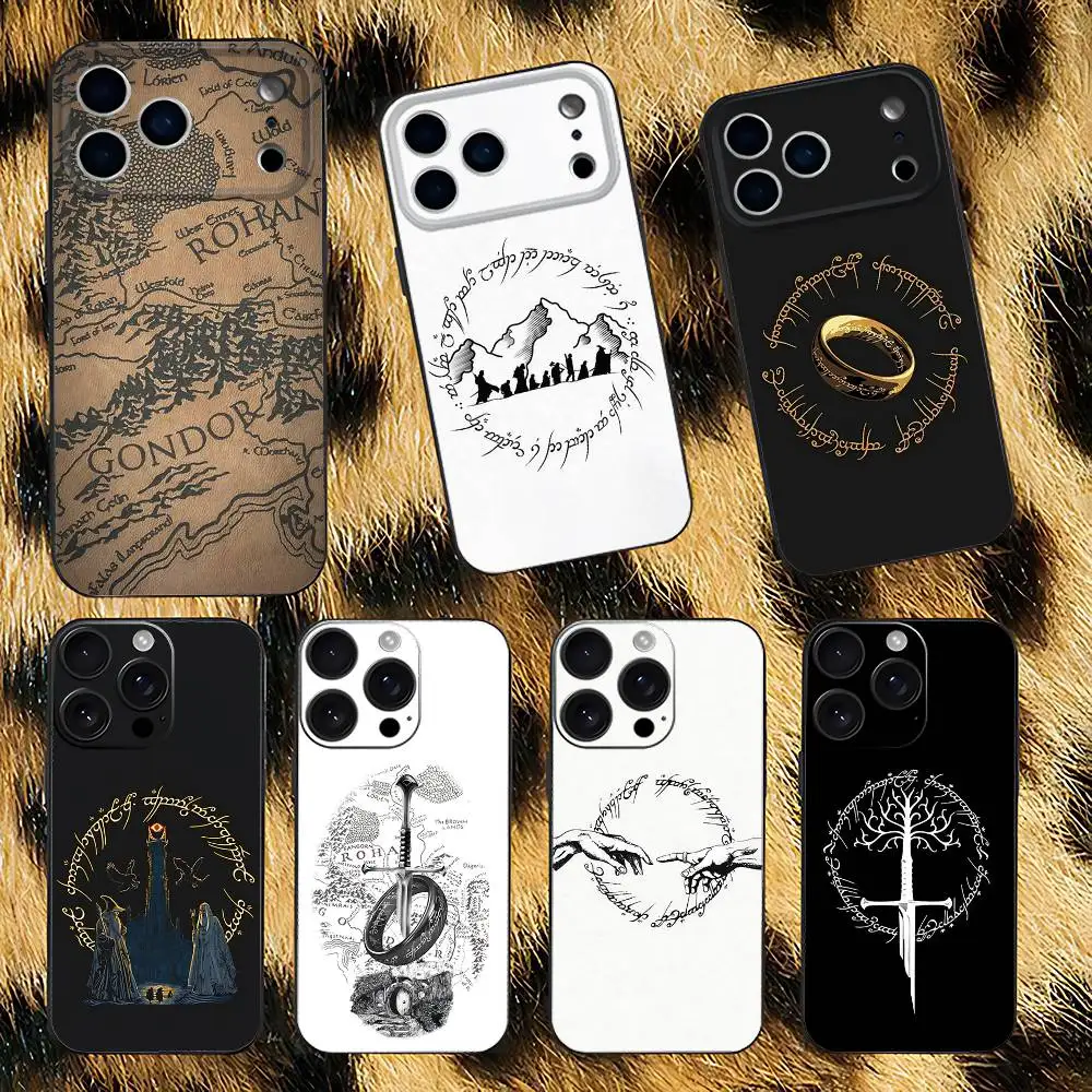 Funda de teléfono con mapa del Señor de los Anillos R para iPhone 17,16,15,14,13,12,Pro,Max,Plus,E,SE4,Air,Mini caja suave negra