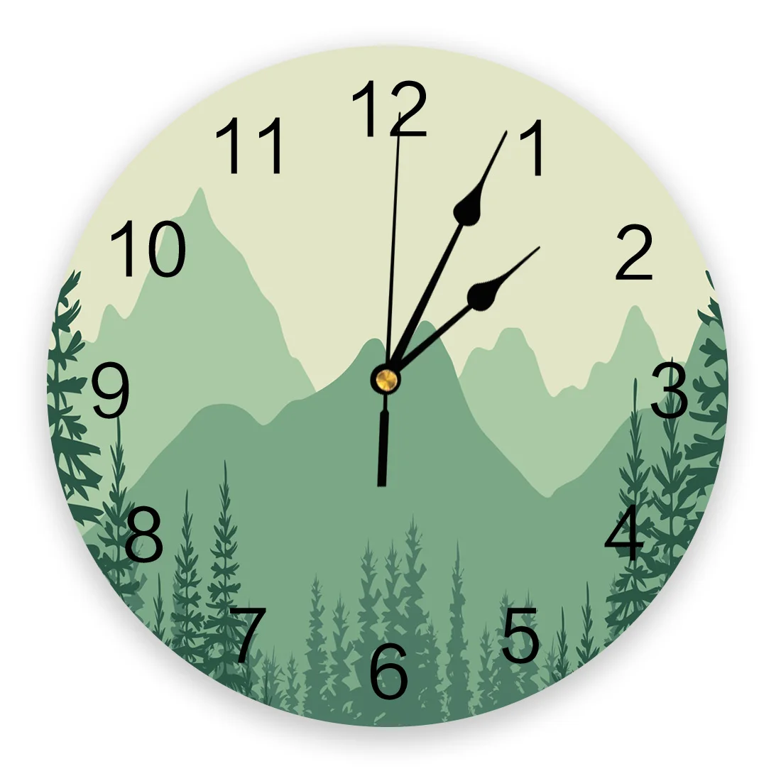 Green Forest Trees Illustration Wall Clock Modern Design Living Room Decoration Clock Mute Wall Watch Home Interior Decor