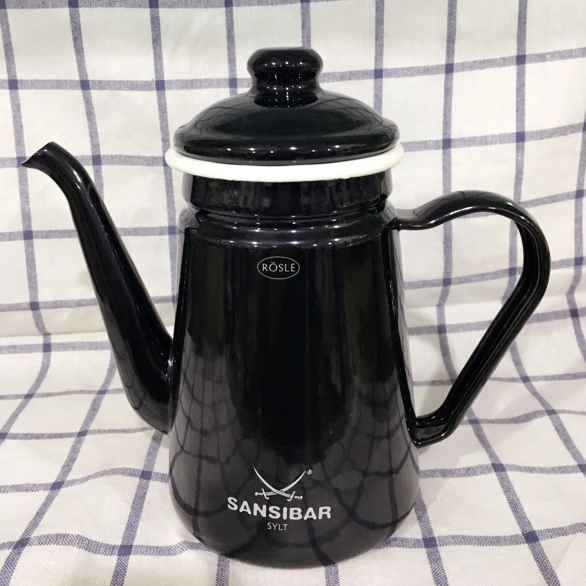 1.1 لتر غلاية شاي المينا إبريق قهوة وعاء أزرق عتيق مع نقاط بيضاء