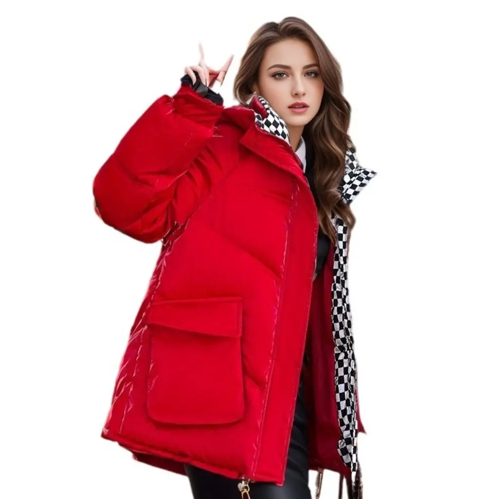 

Европейская станция, утолщенное хлопковое пальто с узором «гусиные лапки» для женщин, зимняя теплая пуховая куртка, студенческая модная тенденция, новинка D 108