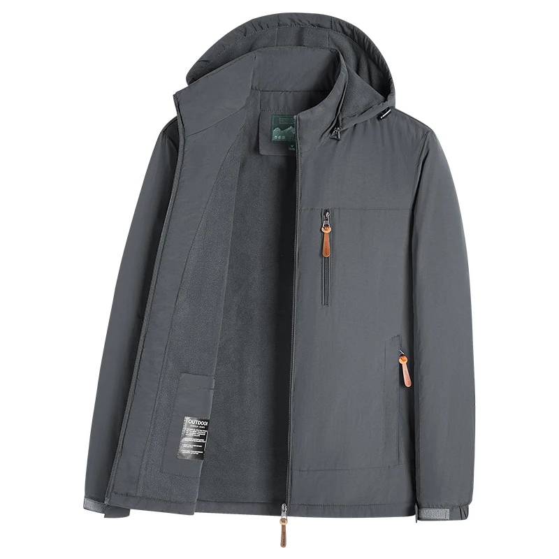 

Anti-wind Jackets Men Mountain Outdoor High Quality Fleece Jackets Pocket Male Coat Outerwear Water Resistant Hooded Jackets