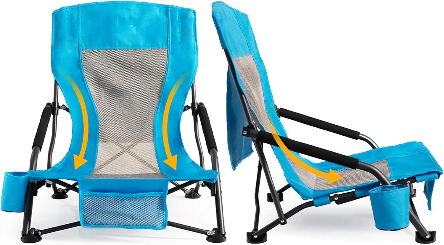 

Lightweight Folding Beach Chair Set of 2 with Cup Holder & Storage, 300lbs Capacity for Outdoor Camping and Lawn