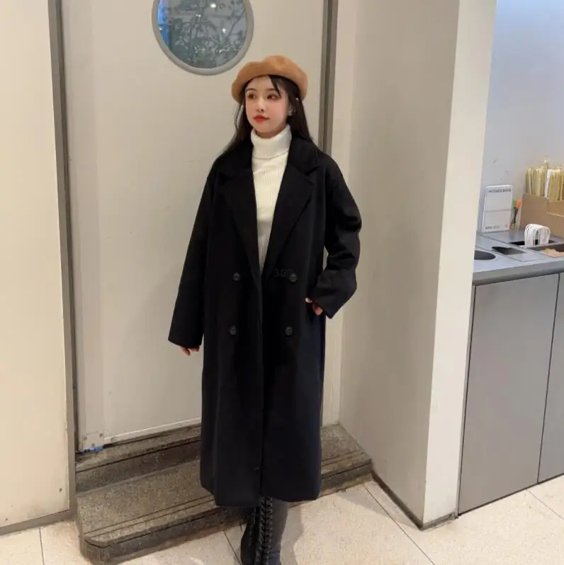 Oatmeal color small man double-sided fleece wool coat women's 2024 autumn winter new Korean version double-breasted wool coat