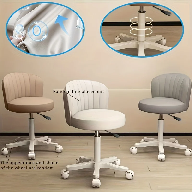 

Круглый поворотный табурет из ПВХ со спинкой, 360° ° Вращающаяся, регулируемая высота, идеально подходит для красоты, макияжа, татуировки, нейлоновое спа-кресло