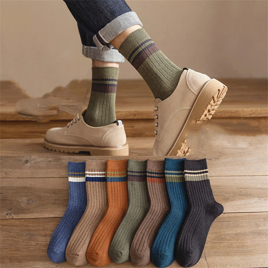 7 pairs of men's solid color long socks can be worn all year round  with anti odor and sweat wicking patchwork striped men's