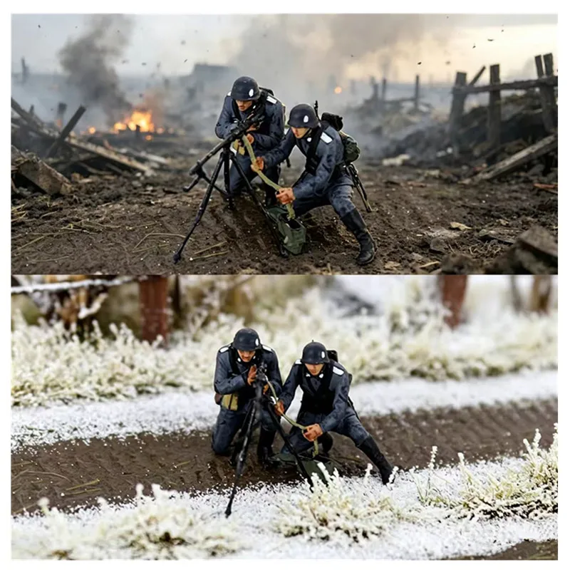 New 1:72 German Winter Heavy Machine Gun 2-Soldier Resin Model DIY Hand Drawn Sandbox Scene Matching Toy Collectibles