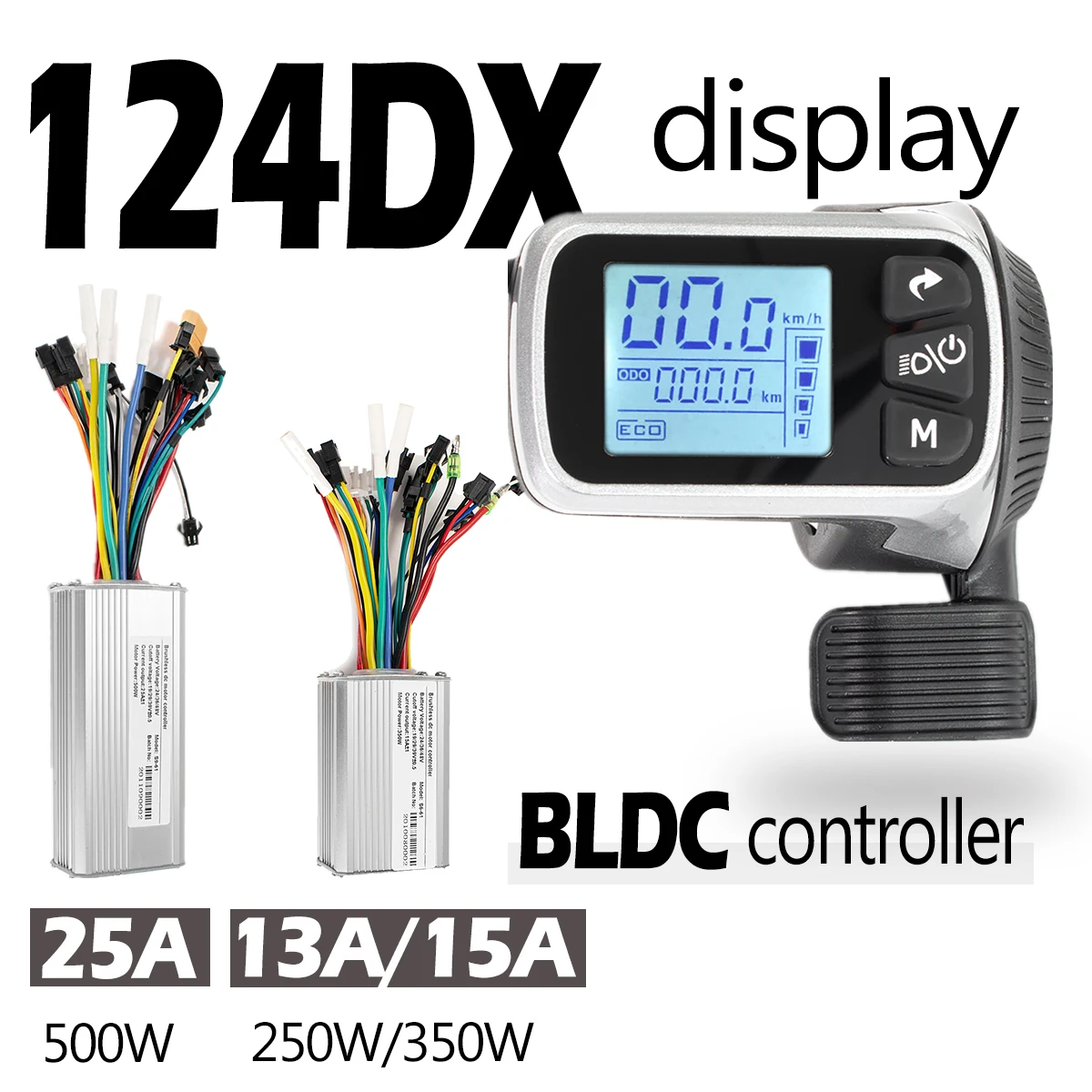 Electric Bike Brushless Controller 25A 15A with LCD Display E-bike Accessories Parts E-Scooter 500W 350W 250W 124DX Display