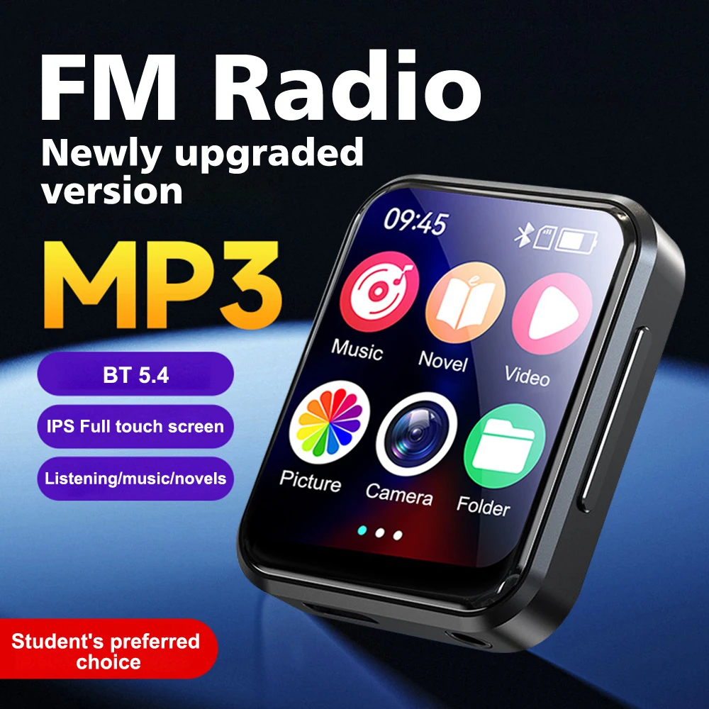 

New MP3 Music Player with Bluetooth High Resolution Walkman Full Touch Screen Built-in Speaker Video Playe FM/Ebook Music Player