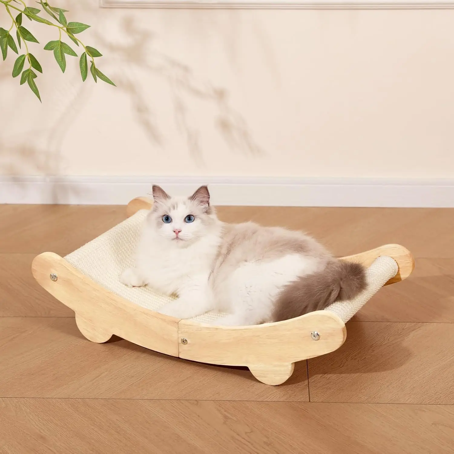 

Sisal Cat Scratcher Bed with Solid Wood Frame - Eco-Friendly Lounger & Scratching Pad for Large Cats