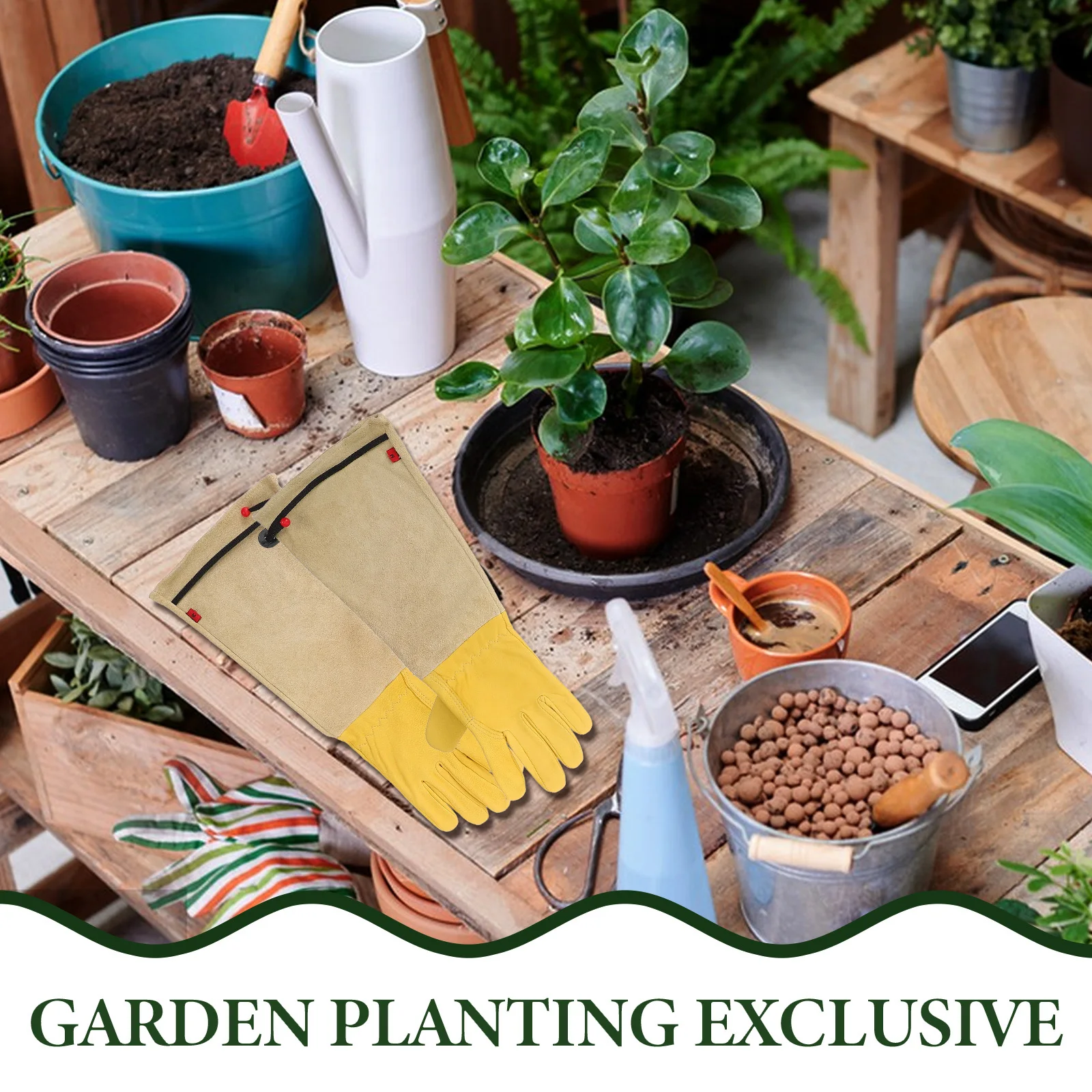 

1Pair Gardening Gloves Non-Slip Adjustable Cuff Protective Long Sleeve Work Gloves for Heavy Duty Garden Welding Warehouse Tasks