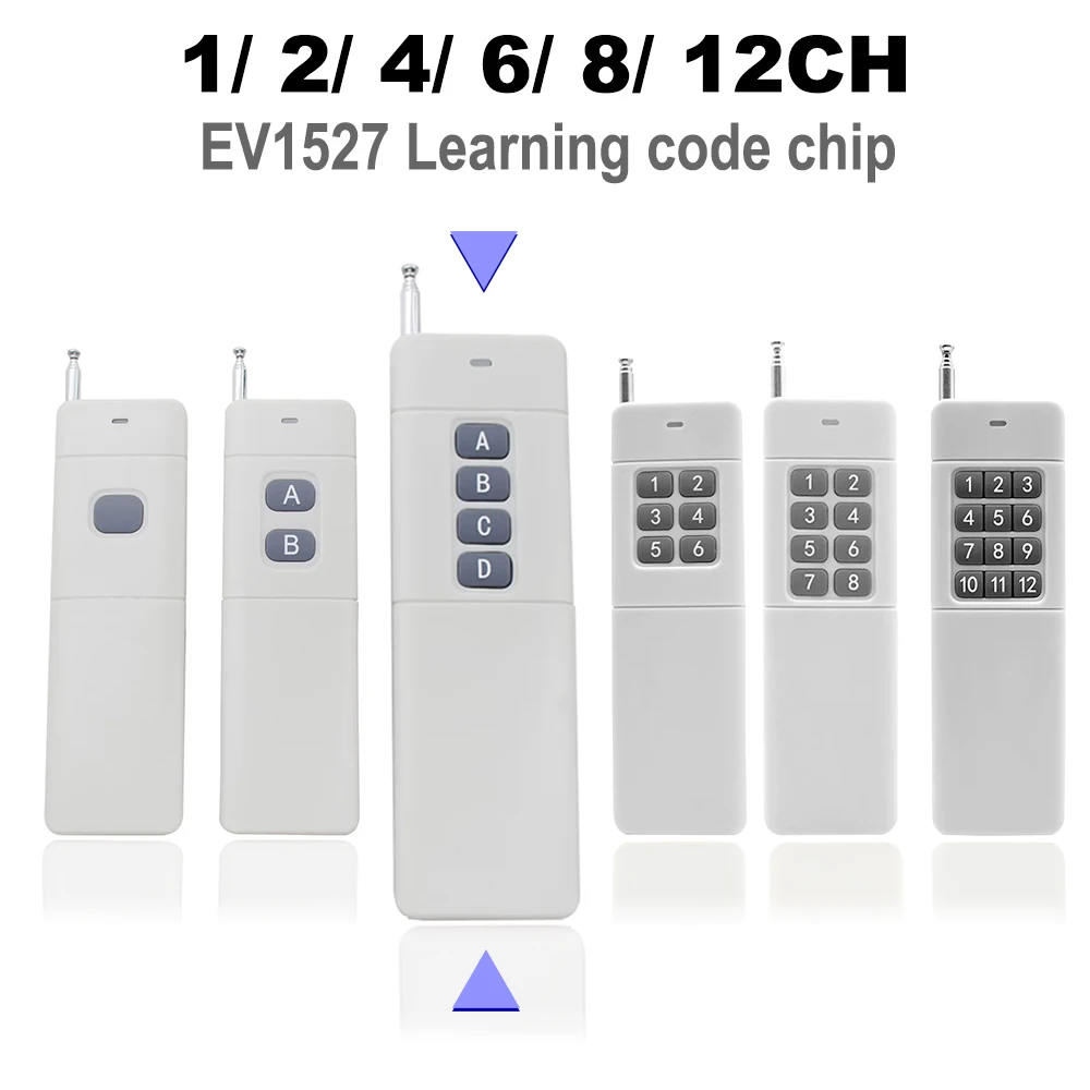 1/2/4/8/12CH 433MHZ EV1527 Learning Code Remote Control 433.92mhz Long Range Handheld Transmitter Opener for Receiver Switch