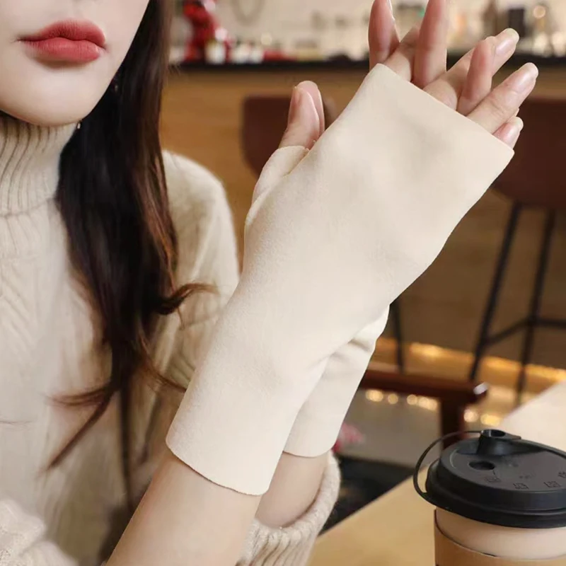 Unisex Winter Gloves Female Fingerless Gloves Without Fingers Half Finger Women Cashmere Warm Gloves Hand Wrist Warmer Mittens