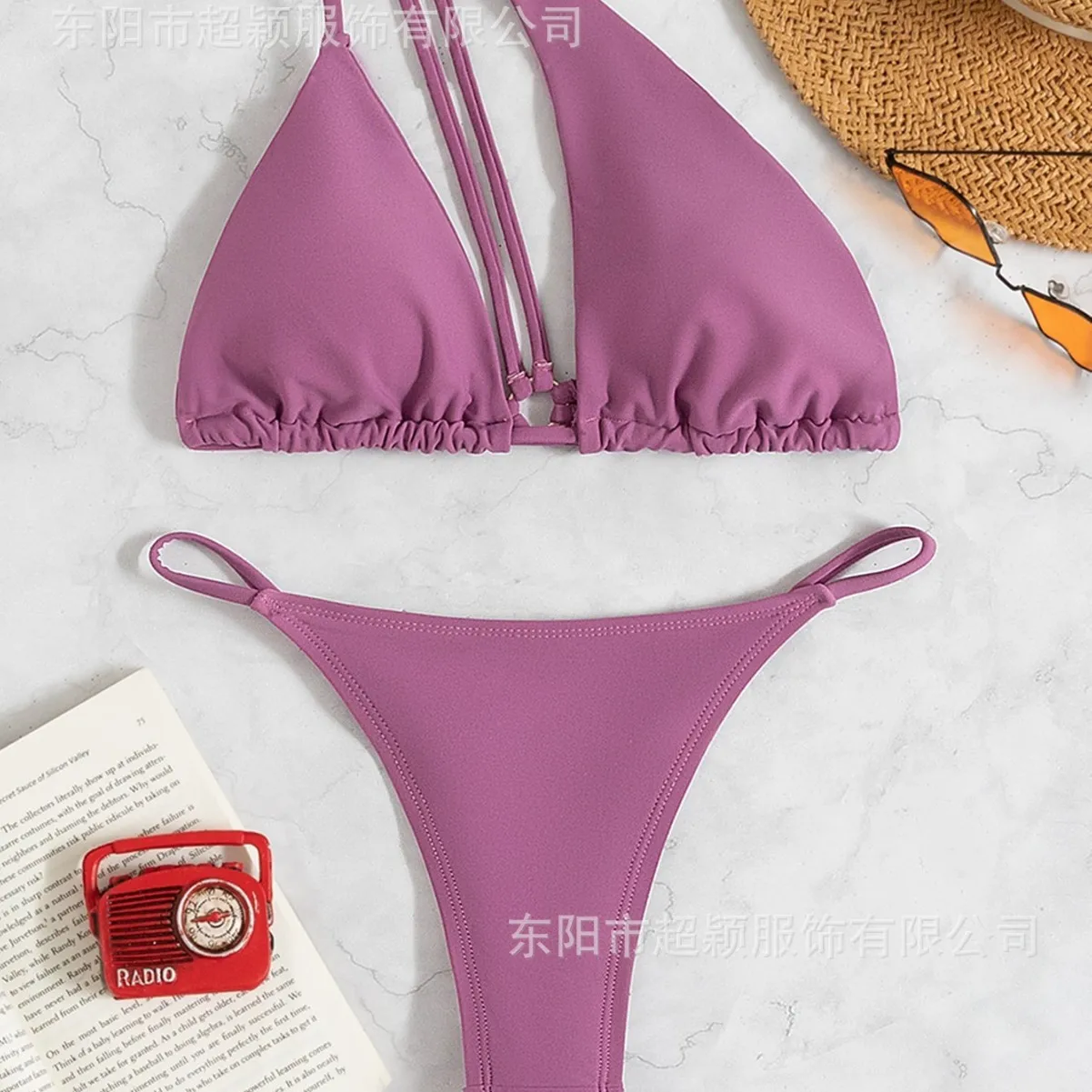 Купальник-бикини, стринги с цветными камнями, демонстрирующие украшения на спине, купальник с разрезом наклонное плечо Fisk2025 nowość