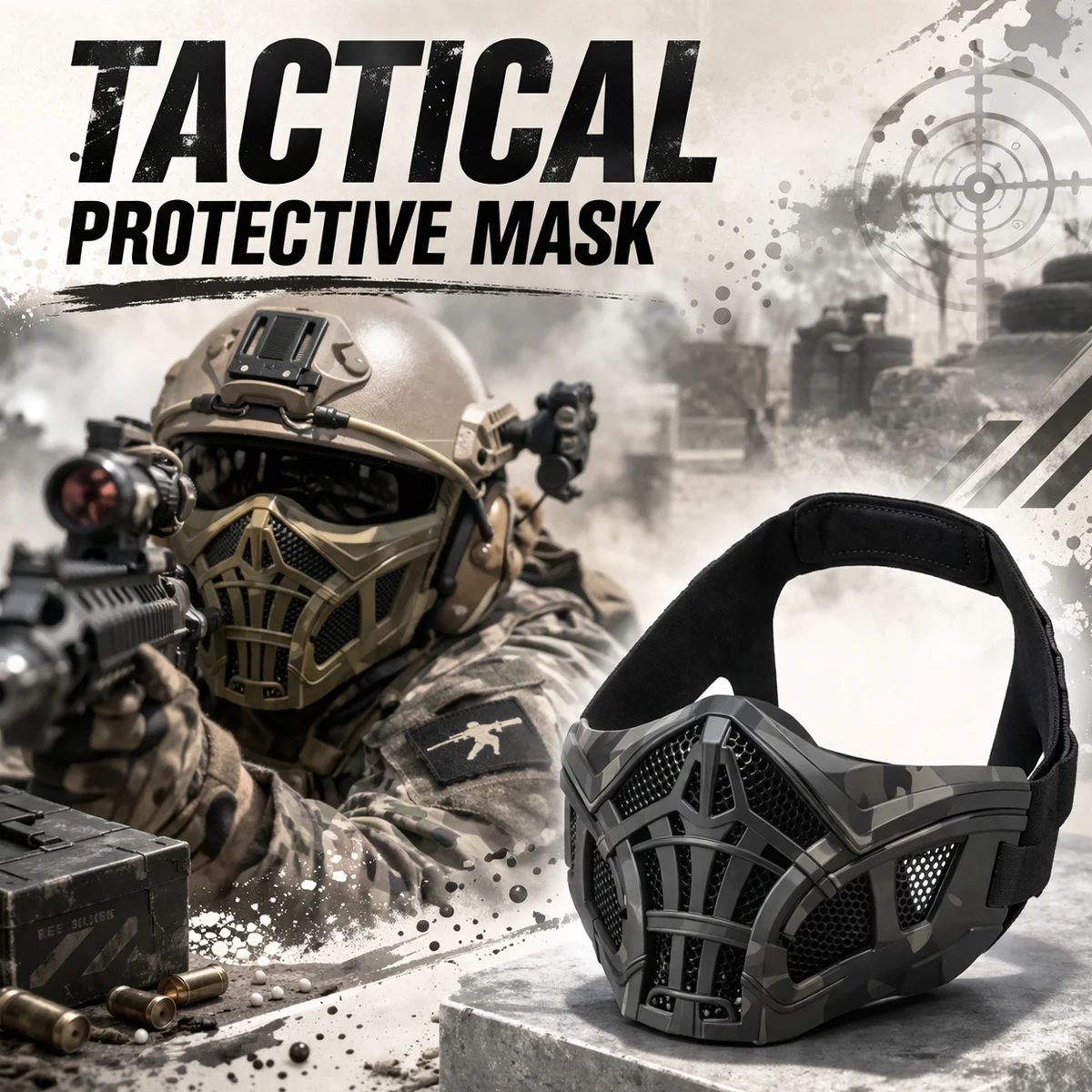 

Tactical Airsoft Mask Protective Half-Face Breathable Mesh Silicone Scorpion Mask for Outdoor Hunting War Games Movie Props