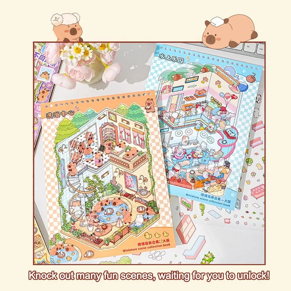 Colección de escenas en miniatura de Capibara, pegatina de paisaje 3D de descompresión para mascotas, apilamiento Visual, pegatinas de juego de juguete DIY, regalos para niños