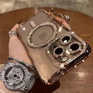 キラキラ光沢ラインストーンラインストーン磁気ワイヤレス電荷ケースiPhone 16 15 14 13 12 11 Pro Max Plus Shockproof Pink Jeweldedカバー 8ベストセールスカバーiPhone 13 Pro Max Gucci -№3