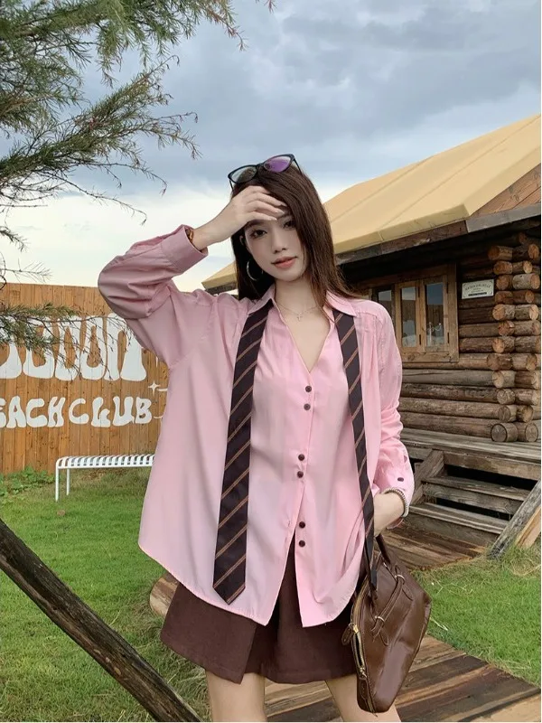 

Faionable Антивозрастной розовый irt Женский свободный светильник на пуговицах для пригородных поездок Универсальный модный хлопок Чистый цвет irt