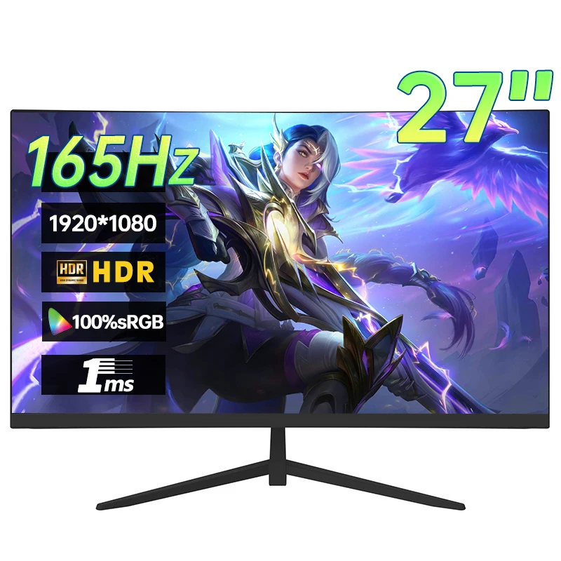 

27 Inch 1080P 165Hz Desktop Monitor 1920*1080 100%SRGB 1MS Freesync Game Computer Display IPS VA Curved Straight Screen HDMI/DP