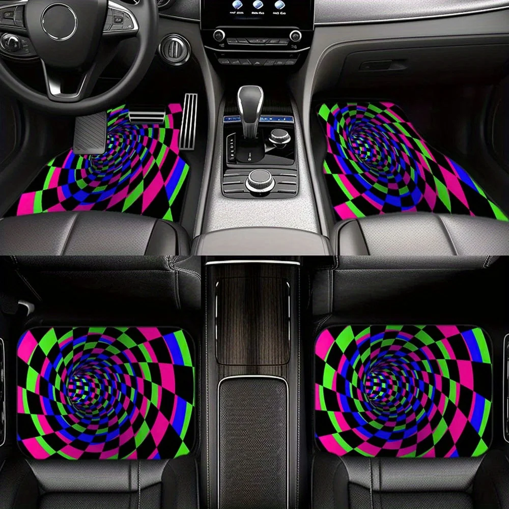 Multi-Purpose Car Floor Mats: Vibrant Visual Hallucinations Design For Front And Rear Seats - Thick Felt, Machine Washable, Univ