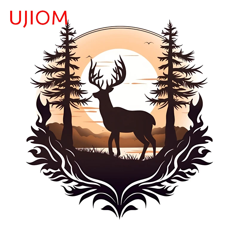 UJIOM Ink Style Deers and Forest Wall Sticker Creative Artistic Solar Panel Window Door Decals Vinyl Home Decoration Stickers