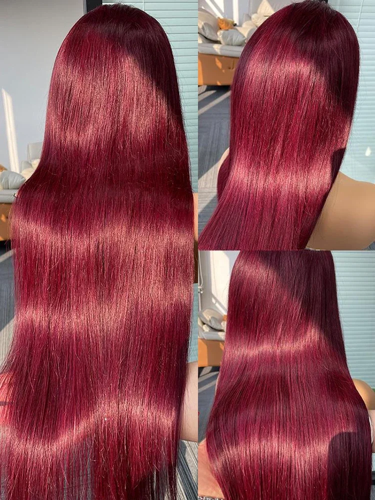 Peruca dianteira peruana reta HD para mulheres, perucas de cabelo humano, Borgonha, pré arrancada, colorida, 30 ", 13x4, 99J