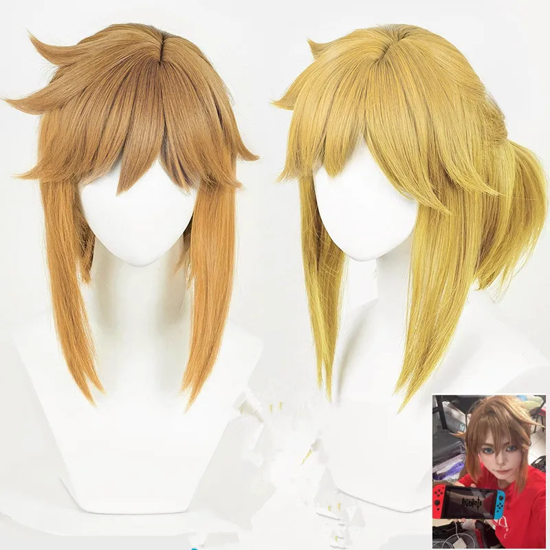 Game Breath Wild Princess Link wig men role play blonde brown hair costumes