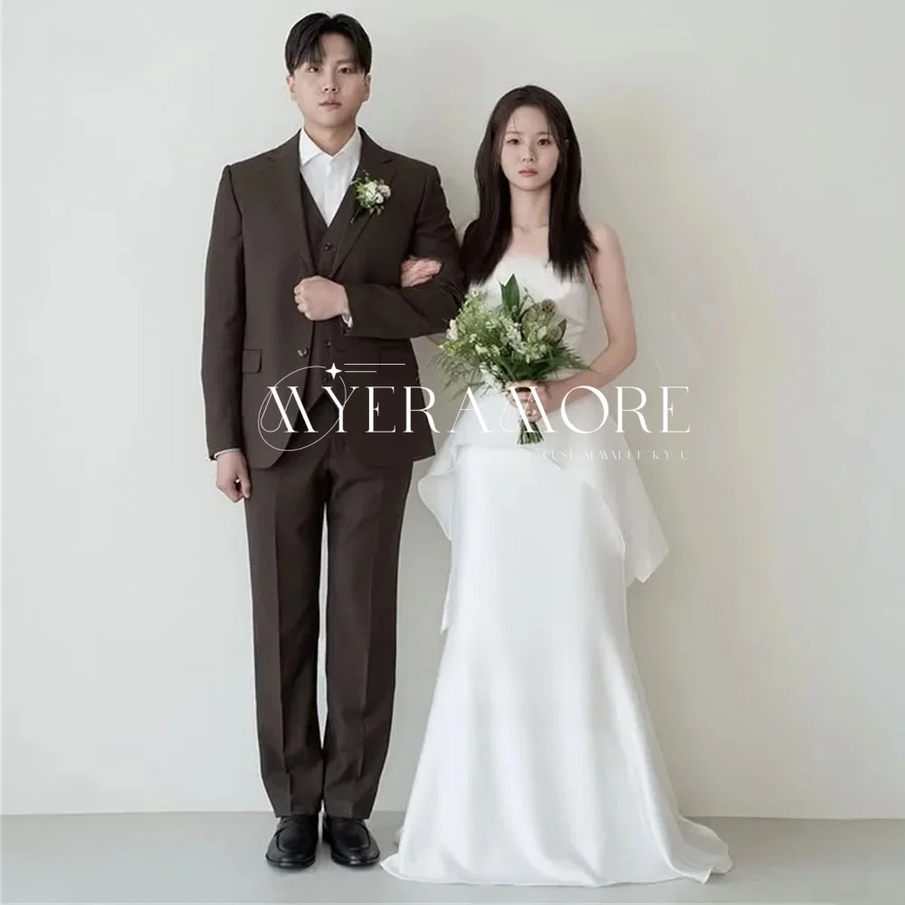 

Simple Mermaid Korea Photo shoot Wedding Dresses Mermaid Strapless Satin Floor-Length Bridal Gown Customized Bride Dress 2025