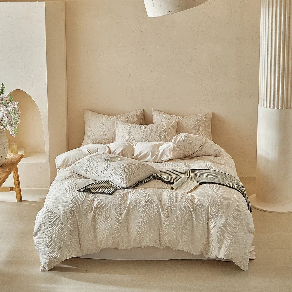 Needle Leaf Cutting Flowers Bedding Set Queen Soft Skin-friendly Duvet Cover Set Comfortable Durable Quilt Cover Pillowcases