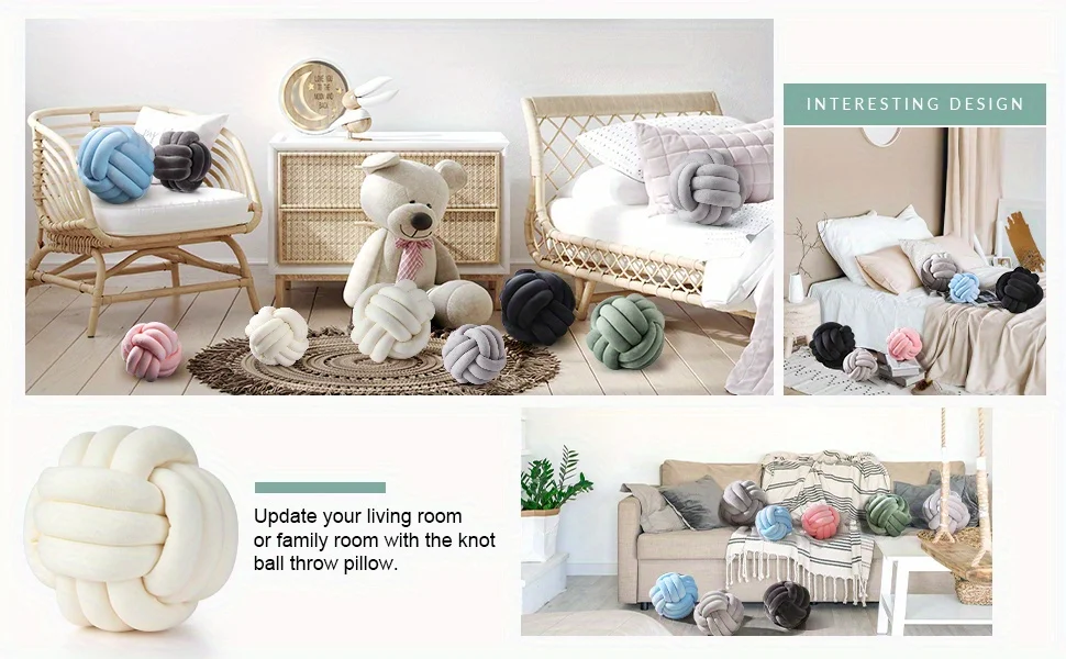 1 Stück Knotenkissen, runde Dekokugel, Zierkissen für die Wohnzimmerdekoration, dekoratives, ästhetisches, handgefertigtes Zierkissen für Wohnzimmer und Bett – Detail 4