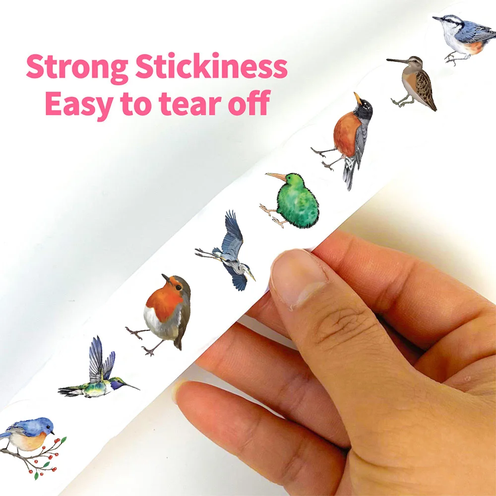 500PCS Beautiful Bird Roll Stickers Phone Scrapbook Envelope Gift Water Cup Guitar Skateboard Notebook Waterproof Decorative