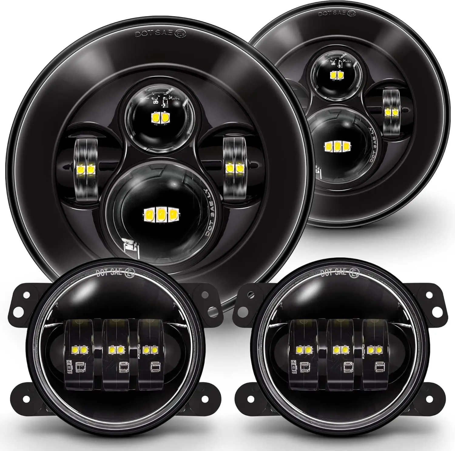 

7-inch LED Headlights and 4-inch Fog Lights for Jeep Wrangler JK Unlimited 2007-2018, High/Low Beam, Easy Installation